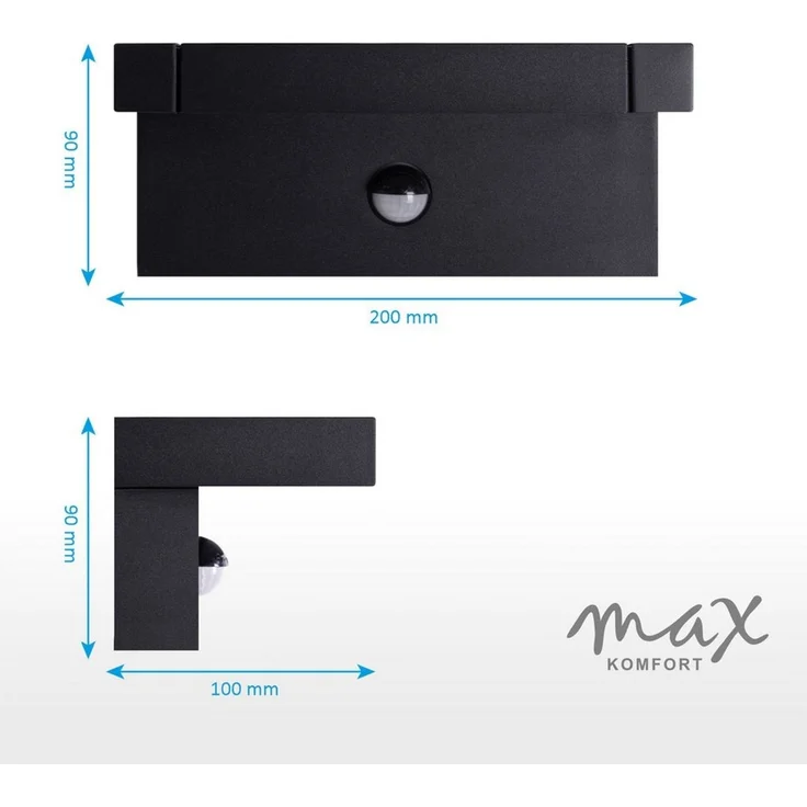 Maxkomfort Außen-Wandleuchte LED Außenwandleuchte 3011 – 9 W, 3000 K, IP44, schwenkbar, schwarz, mit Bewegungsmelder, LED fest integriert, warmweiß – Bild 3