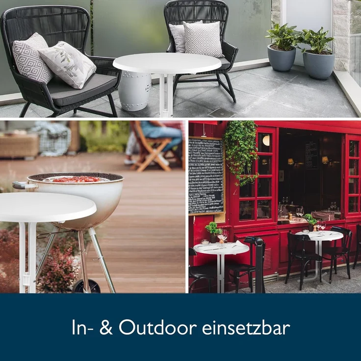 Beautissu Bistrotisch Outdoor Rund Ø 80 cm Wasserfest – Beistelltisch Balkontisch Wetterfest Gartentisch Rund Klappbar 70 cm hoch – Campingtisch Partytisch Esstisch Gastro – Weiß Bistroni – Bild 8