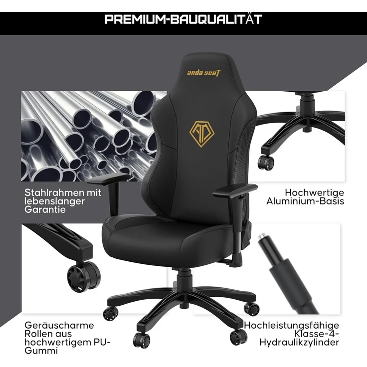 Anda Seat Phantom 3 Gaming Stuhl für Erwachsene – Ergonomisch PC Stuhl mit verstellbaren 2D Armlehnen, PVC-Leder, Kopfstütze & Lendenkissen, Bequemer Design, Belastbarkeit bis 90 kg, Schwarz – Bild 8