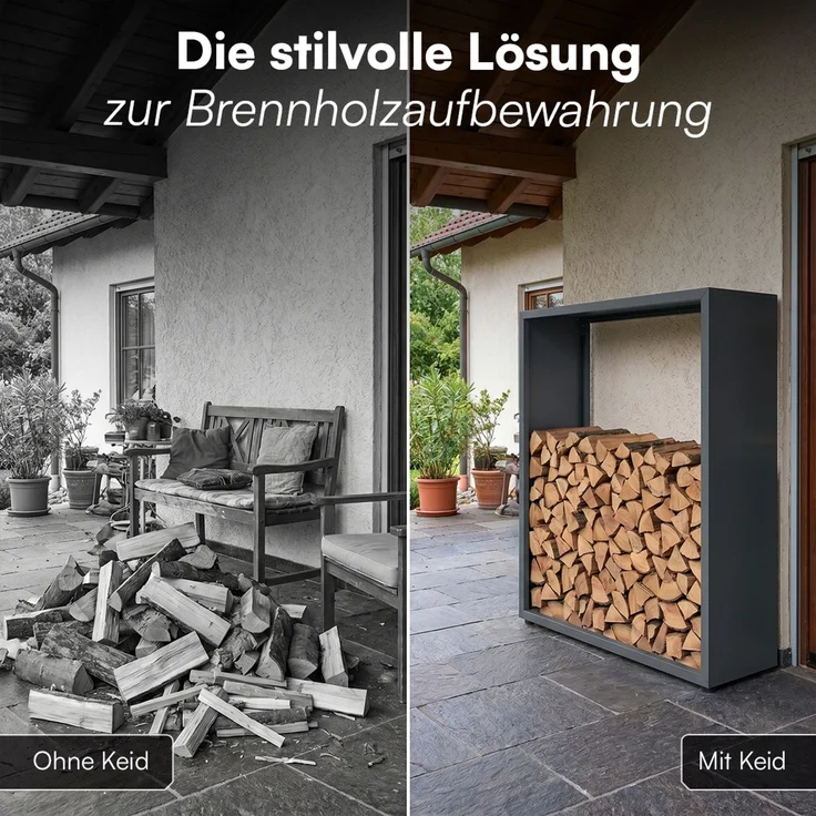 STEELSØN ‚Keid’ Kaminholzregal 150x120x42,5 cm, Brennholz Regal für innen/außen, rostfrei & wetterfest, stabil aus Metall, anthrazit – Bild 4
