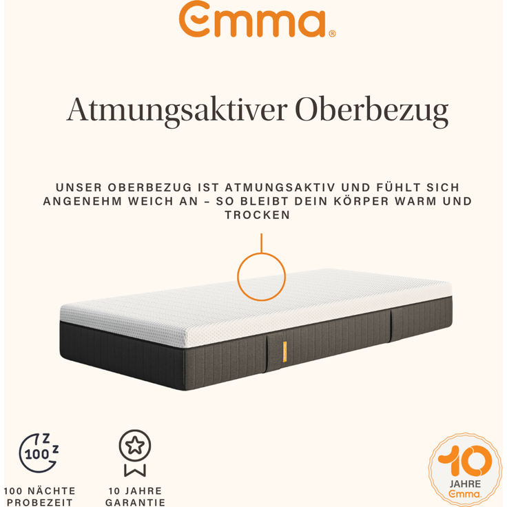 Emma 'Original v2' Taschenfederkern-Matratze, 90x200 cm, 85 % Polyester / 15 % Polypropylen, Weiß – Bild 8