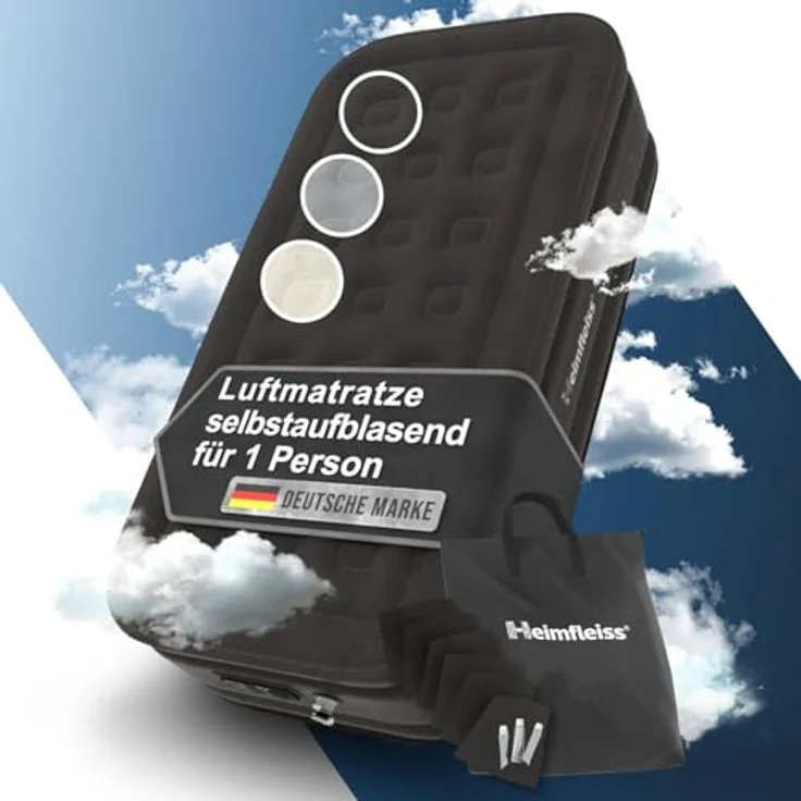 Heimfleiss® Luftbett 1 Person | Premium Aufblasbare Matratze 100x200 cm | Luftmatratze selbstaufblasend ideal nutzbar als Gästematratze & Campingmatratze | Aufblasbares Bett für Kinder & Erwachsene – Bild 2