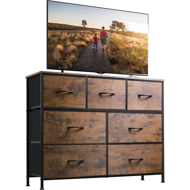 WLIVE Kommode Schubladenkommode mit 7 Stoffschubladen, (stabiler Stahlrahmen & Holzplatte), Breit 100cm, moderne Kommode für Wohnzimmer, Schlafzimmer, Flur & Büro – Bild 1