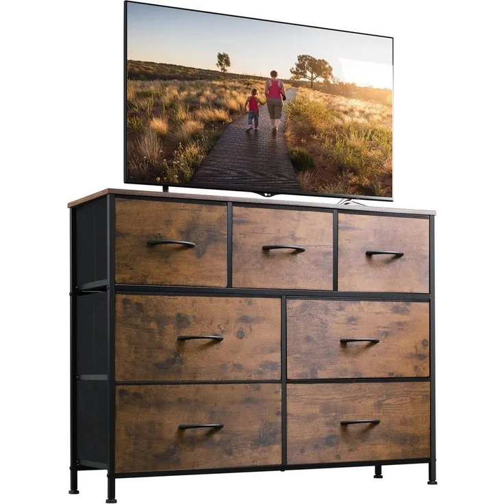 WLIVE Kommode Schubladenkommode mit 7 Stoffschubladen, (stabiler Stahlrahmen & Holzplatte), Breit 100cm, moderne Kommode für Wohnzimmer, Schlafzimmer, Flur & Büro