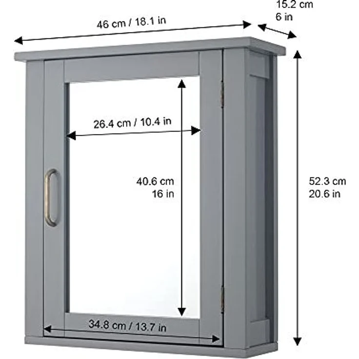 Teamson Home Badezimmermöbel aus Holz an der Wand verspiegelter Medizinschrank mit verstellbarem Regal Grau EHF-F0021 – Bild 3