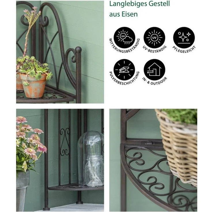 Dehner Blumenständer Eckregal Antik, 46 x 32 x 117.5 cm, Metall, Vintage Regal aus hochwertigem, robustem Eisen – Bild 2