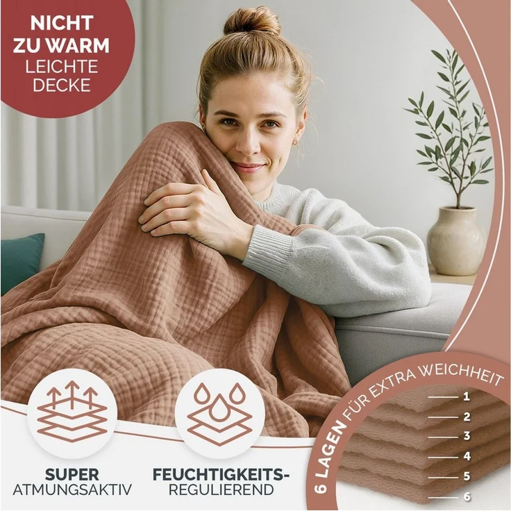 Blumtal Tagesdecke Tagesdecke Baumwolle - Musselin Decke Oeko-TEX zert. - Bettüberwurf, Couch Überwurf - leichte Kuscheldecke Baumwolle 100% – Bild 3