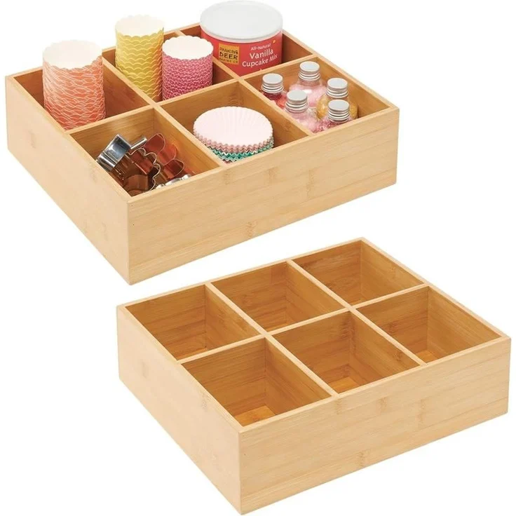 mDesign Teebox Gewürzbox Holz Organizer 6 Fächer 2er-Set Bambus Natur – Bild 9