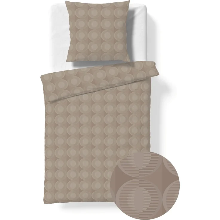 Fleuresse Havanna Damast Bettwäsche uni 135x200 Kreise Ringe taupe 454603-9042 – Bild 2