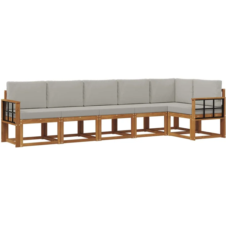 vidaXL Outdoor-Sofagarnitur 6 stk. 6-Sitzer Natur und Hellgrau 3366474 – Bild 2