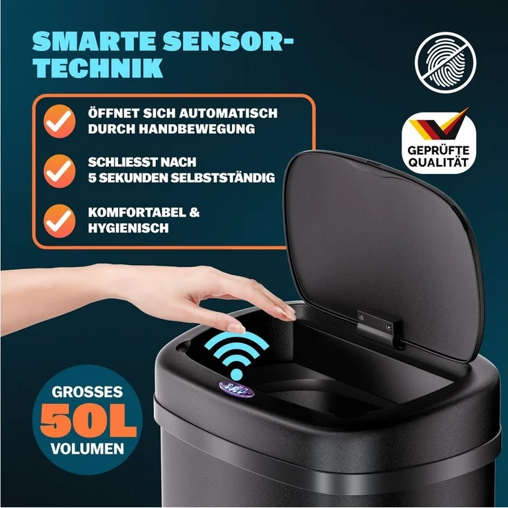 monzana Mülleimer, 50 L Automatik Sensor Mülleimer LED Display Müllbehälter berührungslos – Bild 2