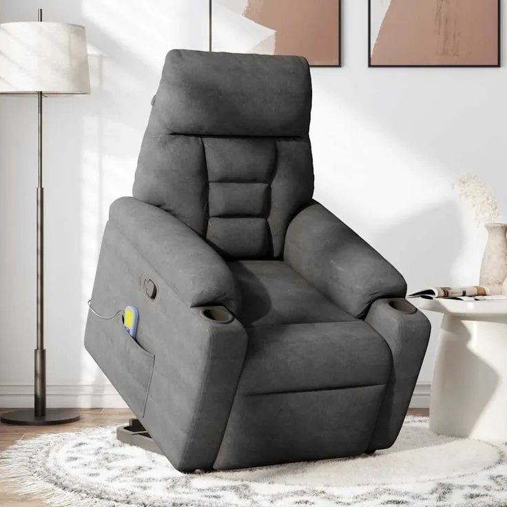 vidaXL Massagesessel mit Aufstehhilfe Dunkelgrau Mikrofasergewebe 3303096