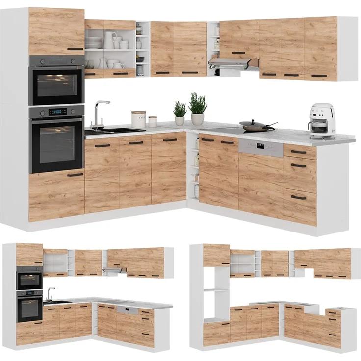 Einbauküche in L-Form R-Line Goldkraft Eiche/Weiß 247 x 237 cm ohne Arbeitsplatte Vicco – Bild 6