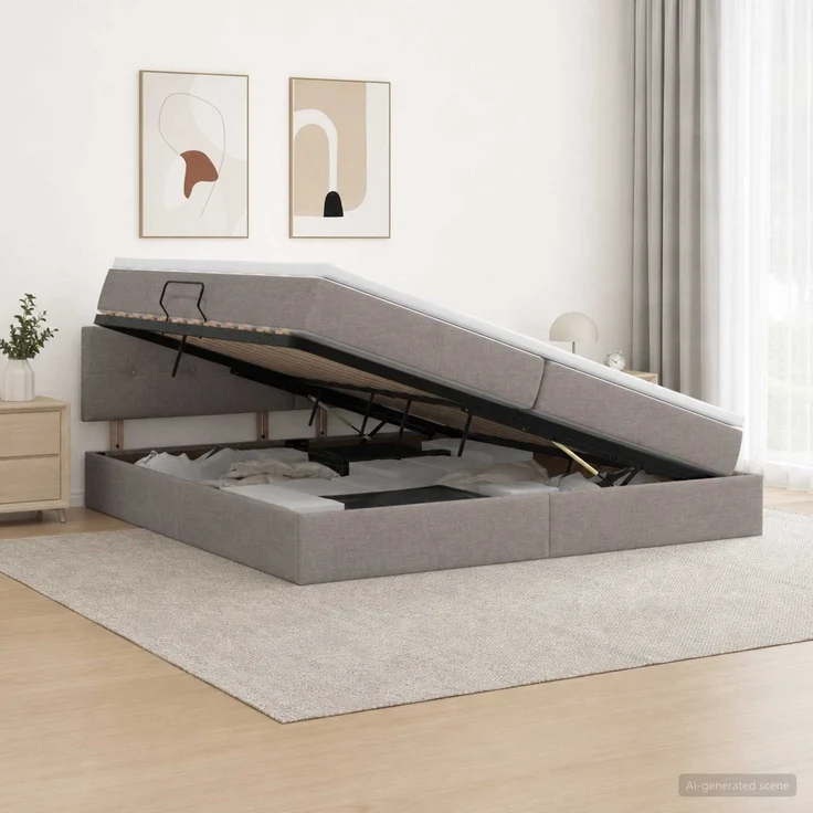 vidaXL LED-Speicherbett mit Matratze Taupe 200x200 cm Stoff 3459087 – Bild 1