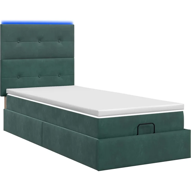 vidaXL Ottoman-Bett mit Matratze und LED Dunkelgrün 90 x 190 cm Samt 3458274 – Bild 9