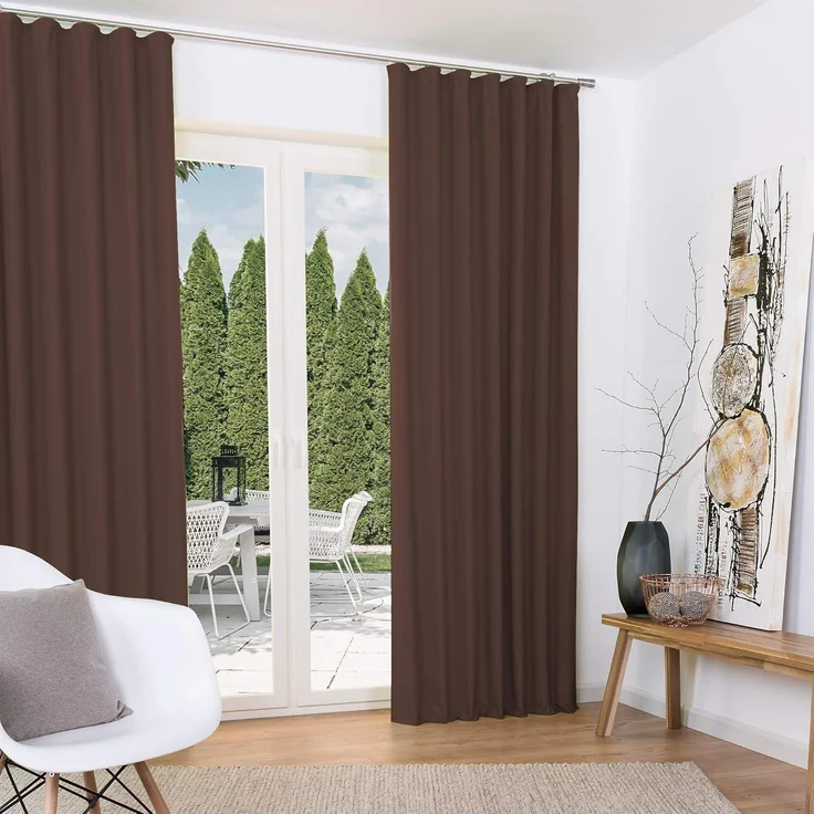 Beautissu Vorhang 2er Set Thermovorhang Gardine Braun Amelie TK, 140x245cm, Vorhang isolierend Kälte- & Hitzeschutz Universalband Verdunkelnd – Bild 1