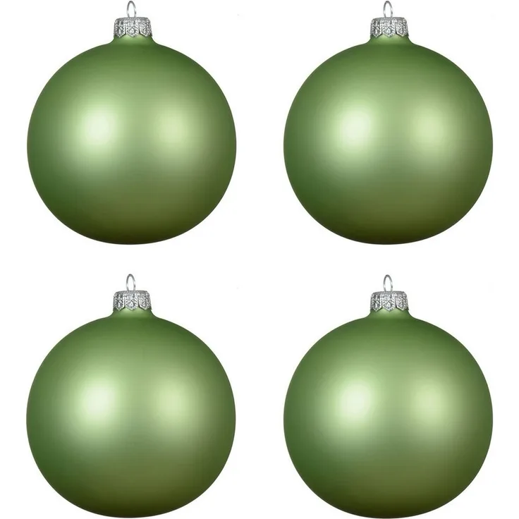 Kaemingk Weihnachtsbaumkugel, Weihnachtskugeln Glas 10cm mundgeblasen 4er Box - Grüntee matt
