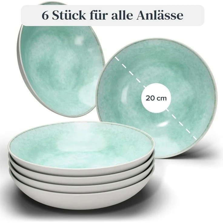 PURE LIVING INTERIOR DESIGN Geschirr-Set Ibiza, 6er-Set Suppenteller, 20 cm, Riffelstruktur, Türkis (6-tlg), 6 Personen, Steingut – Bild 3