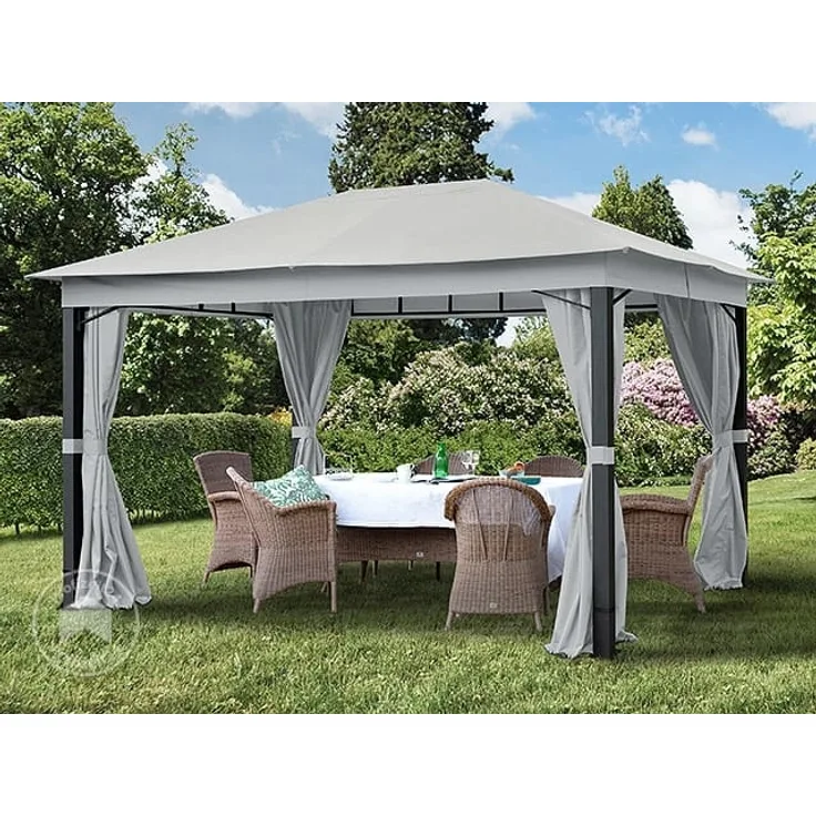 Gartenpavillon 3x4 m ALU PREMIUM ca. 220g/m² Dachplane wasserdicht Pavillon 4 Seitenteile Gartenzelt hellgrau ca. 9x9 cm Profil
