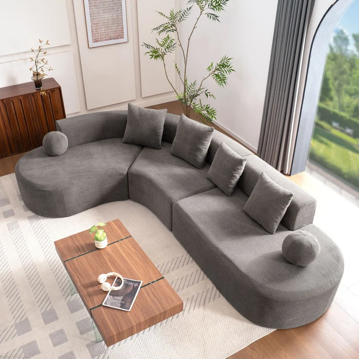 Ecksofa 327x215x80 cm in Grau, Chenille, mit 7 cm Sitzpolster, großzügigem L-Design und 4 Kissen – Bild 2