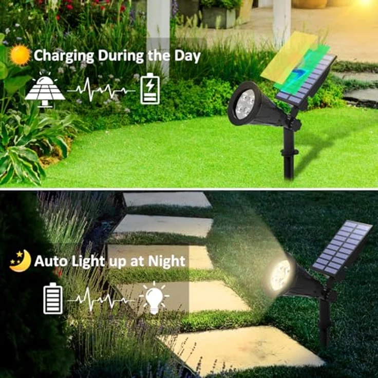 T-SUN Upgraded 250 Lumens LED Solarleuchten, 2-in-1 wasserdicht, drahtlos für Garten, Hof, Wand, Rasen, Wege, 4000K, 2 Stück – Bild 3