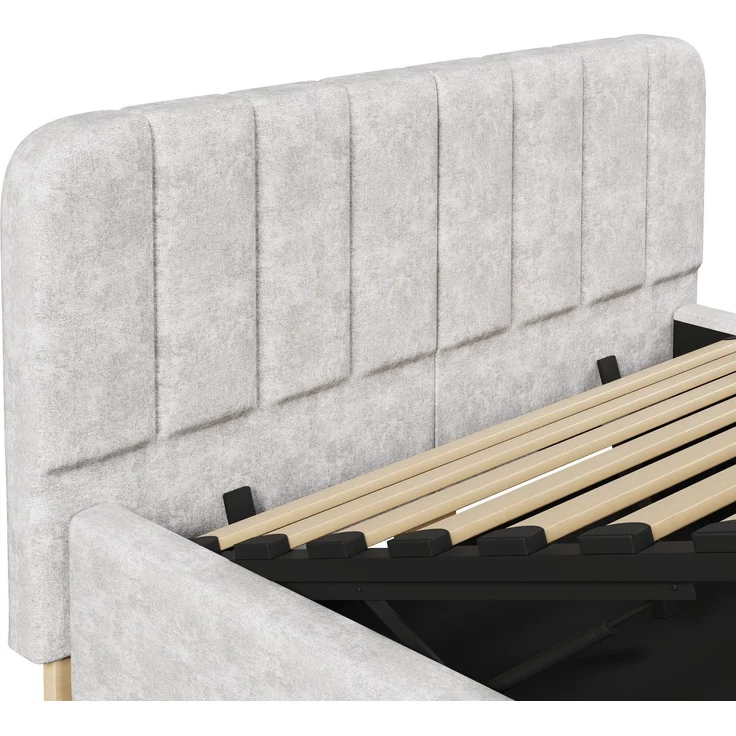 Polsterbett mit LED-Beleuchtung und Stauraum, 140x200 cm, gepolsterter Kopfteil, Stauraumbett, Chenille – Bild 10