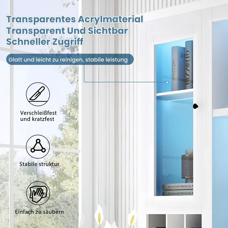 (=2967707172AAA )Vitrine mit 7 Farben LED Beleuchtung Vitrinenschrank Standvitrine Stauraumvitrine Schrank Wohnzimmerschran Weiß LED Vitrine (3-St) Wohnzimmer Wohnwände LED Vitrinenschränke--Weiß--143x45.5x170cm--YOUDENOVA – Bild 8