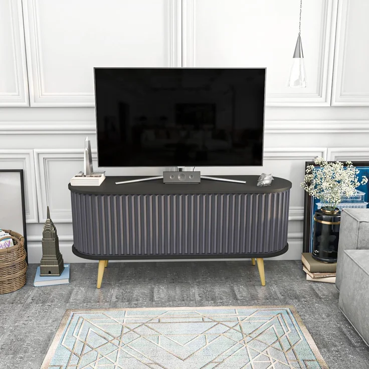 Hanah Home Stylish TV Stand, Black & Anthracite, 140 x 43 x 64 cm | 100% Melamine Coated Particle Board, 18 mm Thick | Modern Design for Living Room – Bild 1