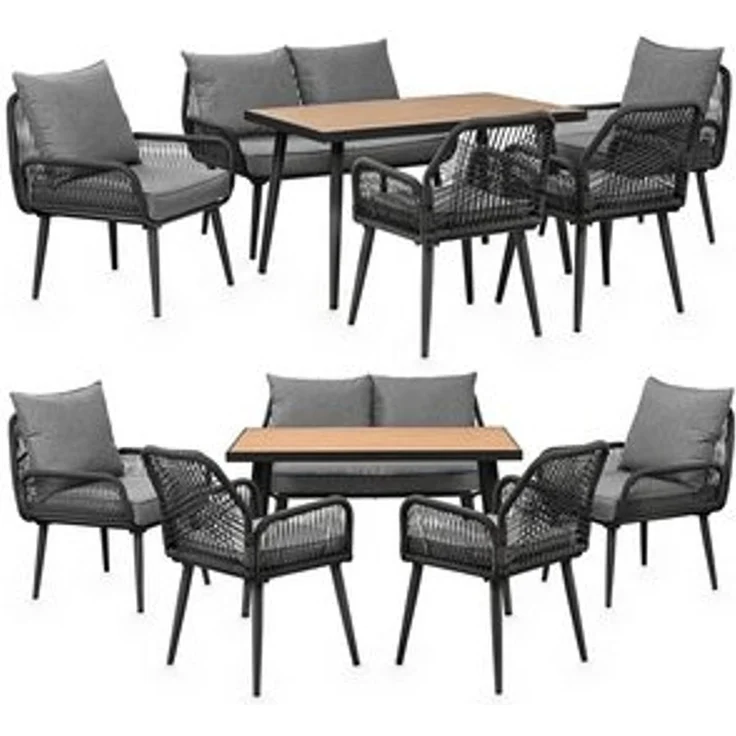 Swing&Harmonie Gartenlounge-Set für 4-6 Personen mit Tisch, Sofa, Stühle, (wetterfest, WPC-Tischplatte, Seilgeflecht Lounge, inkl. Kissen Sienna Garten Sitzgruppe) – Bild 6