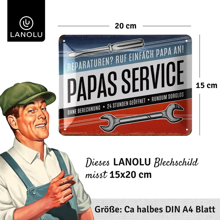 LANOLU Blechschild Papas Service - 15x20cm – Metall – Mehrfarbig – 15104 – Bild 4