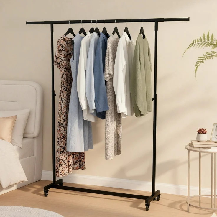 CLP Kleiderständer Soran auf Rollen ausziehbar höhenverstellbar klappbar aus Stahl,120 x 50 x 188 cm – Bild 3