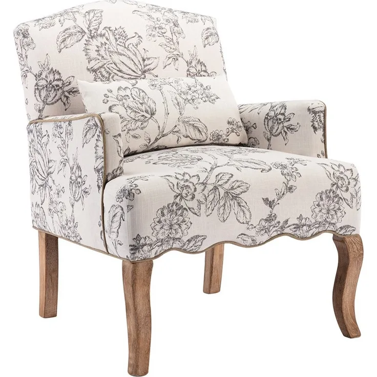 WAHSON OFFICE CHAIRS Sessel aus Leinen Retro Polstersessel mit Massivholzbeinen