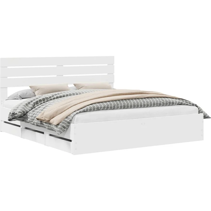 vidaXL Bettrahmen mit Schubladen Weiß 200x200 cm Ingenieurs Holz 3411479 – Bild 1