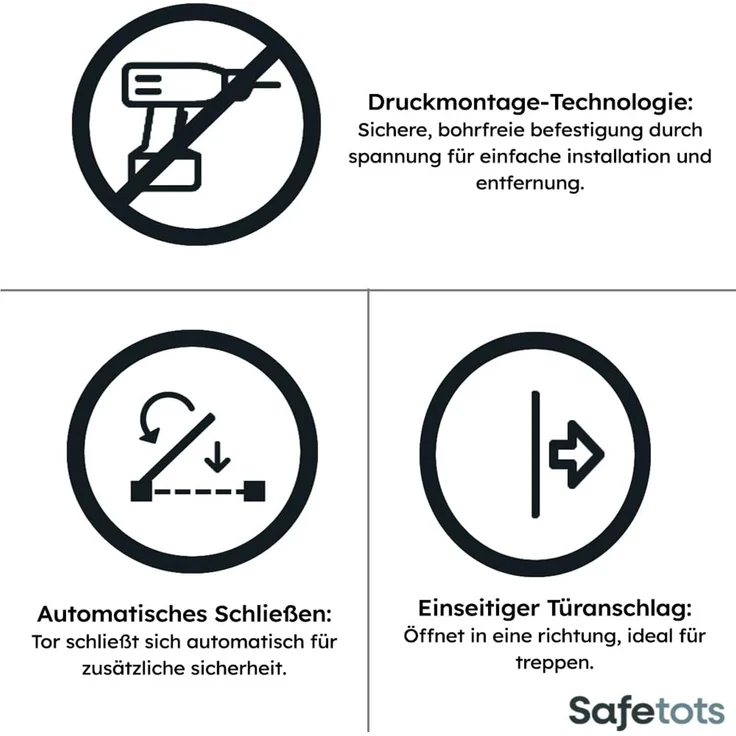 Bettacare Automatisch Schließendes Treppengitter, 68.5cm - 75cm, Schiefergrau, Schmal, Druckmontage-Sicherheitsgitter, Babygitter, Sicherheitsschranke für Türen, Flure und Räume – Bild 4