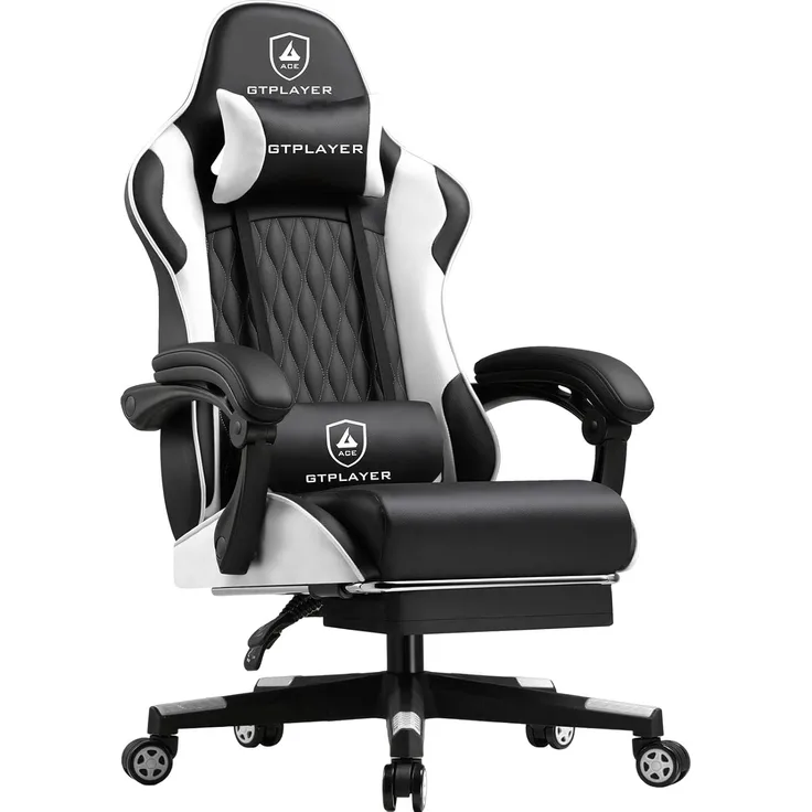 GTPLAYER Gaming-Stuhl Bürostuhl mit Doppelrückenlehne, Zweckmäßig für Winter und Sommer, mit Fußstütze abnehmbarem Bezug und Lendenwirbelstütze