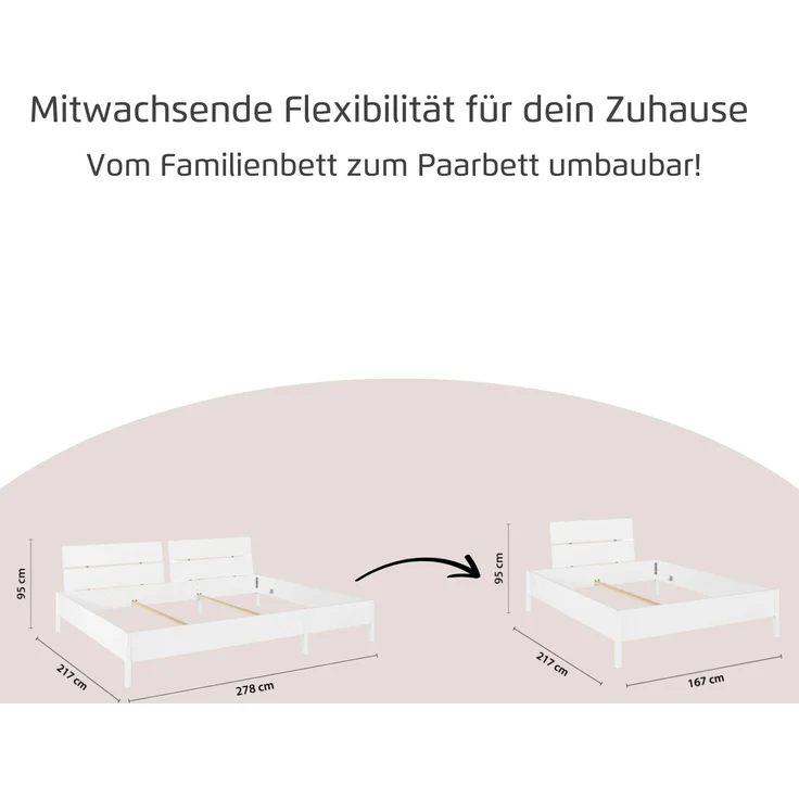 Rauch Möbel 'Mare' Familienbett, Liegefläche 270x200 cm, mit Polster-Kopfteil, Farbe Weiß, 278 x 98 x 209 cm – Bild 7