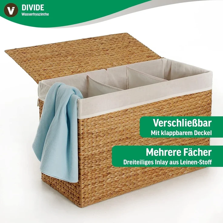 VIVANNO Wäschetruhe Wasserhyazinthe DIVIDE Rechteckig, Natur Geflochten 84x40x55 cm – Bild 2