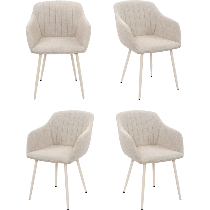 GOEURVANT 711 Esszimmerstühle 4er-Set mit Armlehnen, Webstoff - Beige