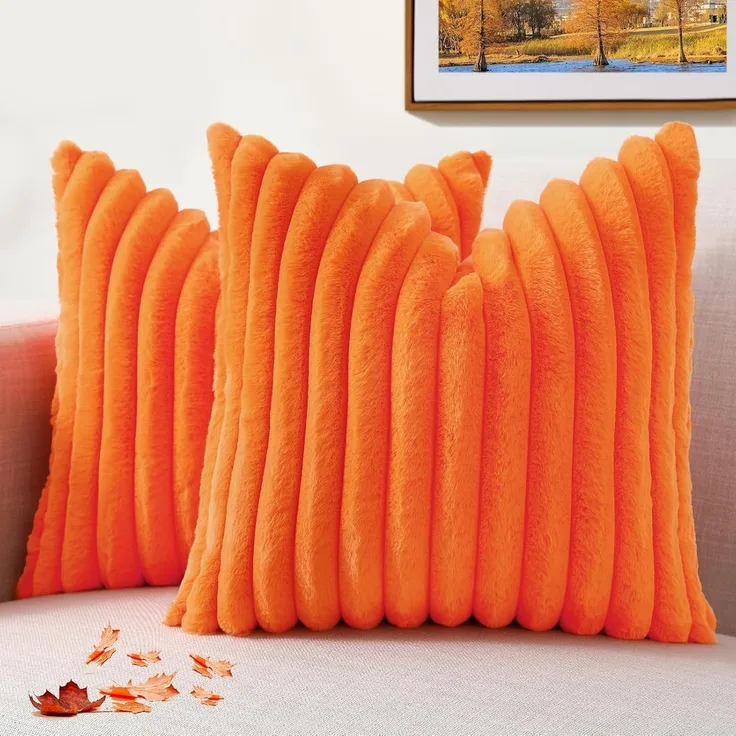 ABC Kissenbezug-Set aus Kunstfell, 2-teilig, orange, 50 x 50 cm