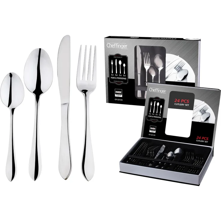 Cheffinger Besteckset für 6 Personen 24-teilig Edelstahl Essbesteck Besteck