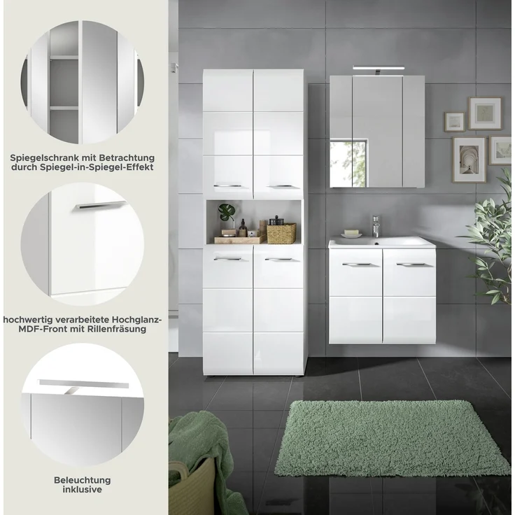 Badezimmer-Set >Ice< in Weiß / Weiß Hochglanz - 135x185x46cm (BxHxT) – Bild 9