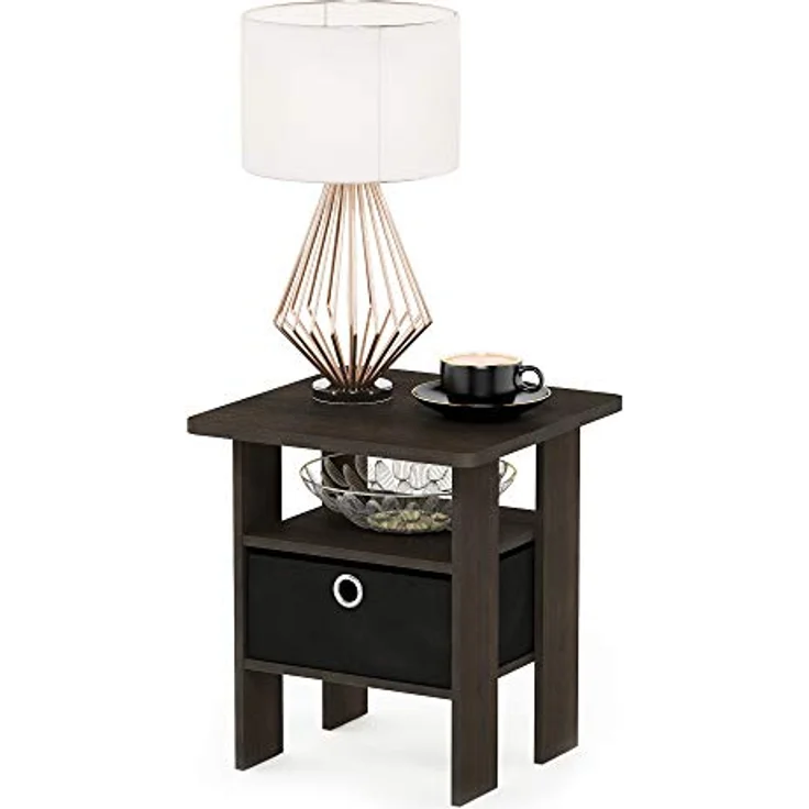 Furinno Andrey Beistelltisch Nachttisch mit Schublade, holz, Dunkelbraun/Schwarz, 39. 37x39. 37x44. 45 cm – Bild 5