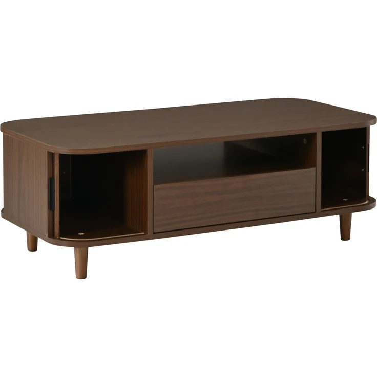 Couchtisch B 100 x T 50 x H 35 cm in Walnussholzfarbe mit Schublade und Rollladentüren – Bild 10