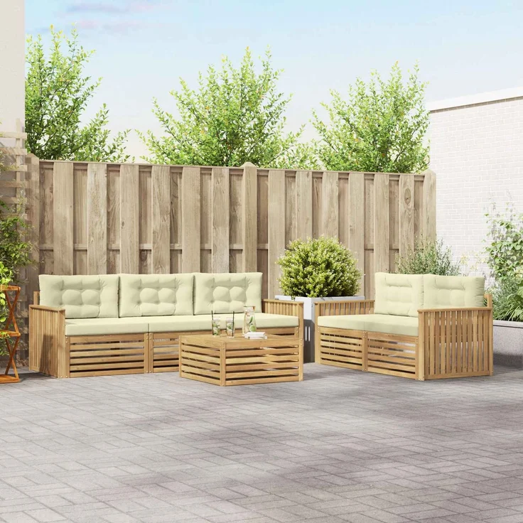vidaXL Outdoor-Sofagarnitur 6 stk. 5-Sitzer Weiß und Creme 3390040 – Bild 1