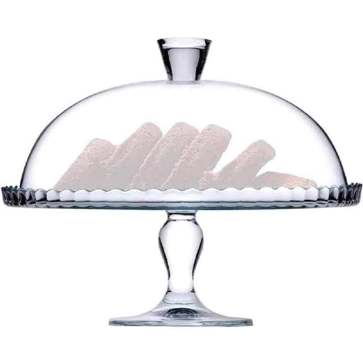 Kuchenteller mit Kuppelfuß, Gebäckserviceständer, breite Glasservierung, Dessert, Cupcake, Kekse mit Deckel, dekorative große Platte mit Stiel und Deckel