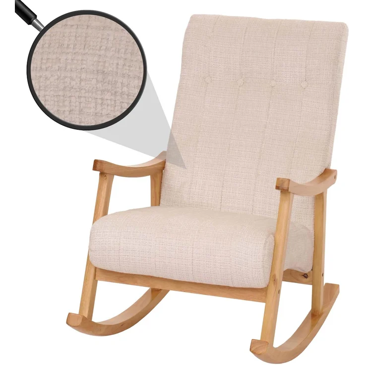 Schaukelstuhl HWC-K10, Relaxsessel, Holz FSC® Stoff/Textil Chenille (465g/m²) ~ creme, Gestell natur – Bild 1