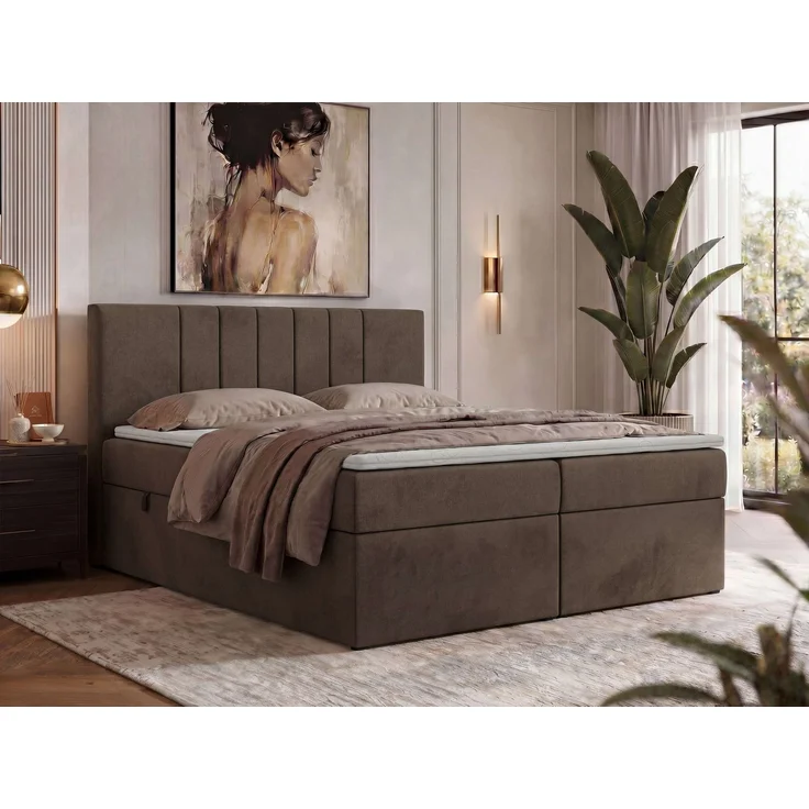 Boxspringbett INERO 180 x 200 mit Matratze H3 und Topper T25, 7-Zonen-Multipocket-Kern, zwei Bettkästen, Doppelbett, gepolstert Kopfteil - Braun Velvet – Bild 1