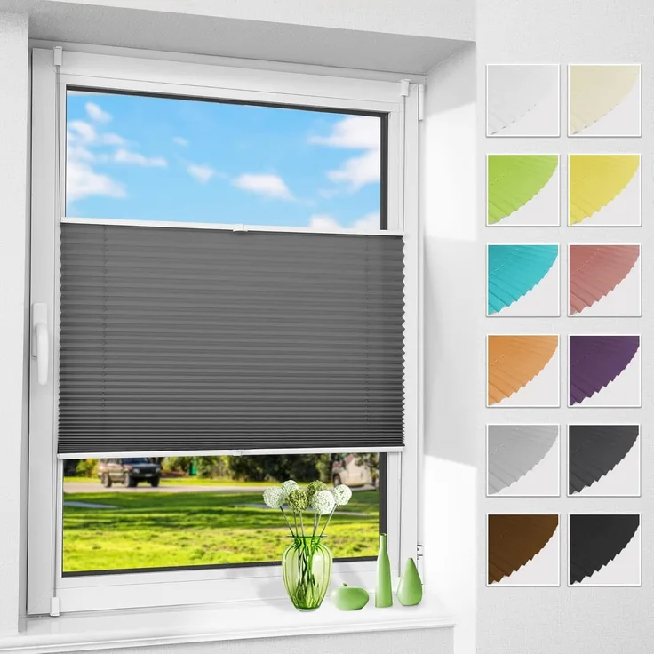 Allesin Plissee ohne Bohren Plissees Klemmfix Anthrazit 40x100 cm(BxH), Plisseerollo Faltrollo mit Klemmträger, Jalousie Rollos für Fenster und Tür, Sichtschutz und Sonnenschutz