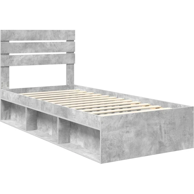 vidaXL Bettrahmen mit Kopfteil Beton 90 x 200 cm Massives Kiefernholz 3411458 – Bild 3