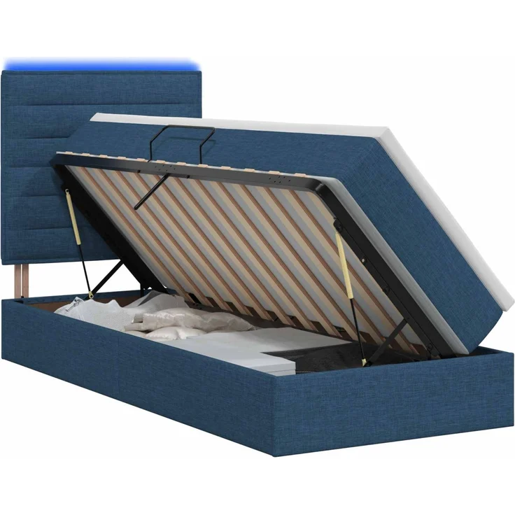 vidaXL LED-Speicherbett mit Matratze Blau 100 x 200 cm Stoff 3459866 – Bild 2